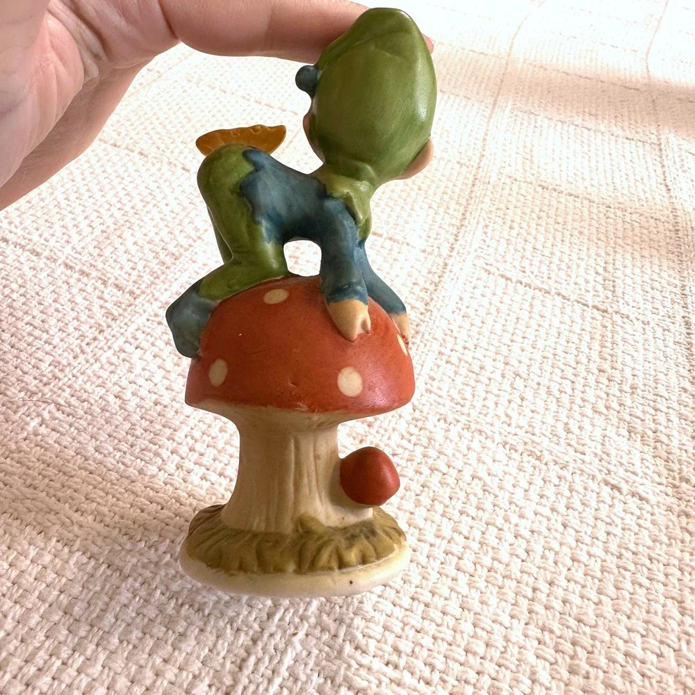 VTG Pixie Elf Mushroom Figurine Ceramic Butterfly Kitsch Cottage 50s 60s - Picture 4 of 9